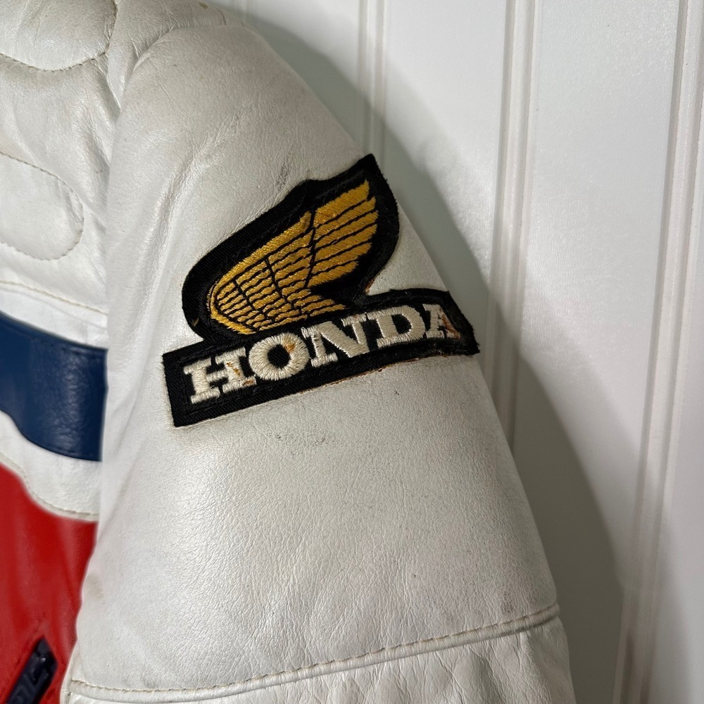 Vintage Honda Leather Motorcycle Racing Jacket Red White Blue Mens Size 42 - Picture 3 of 16